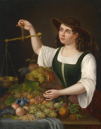 A Young Market Woman Weighing Fruits by George Forster